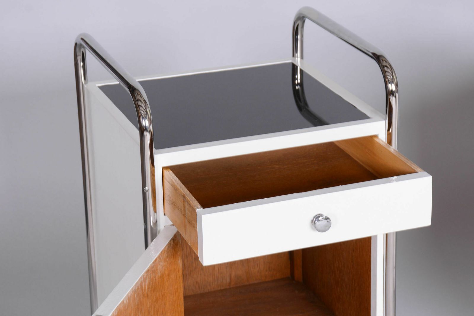 Restored Bauhaus Pair Of Bedside Tables, Vichr A Spol, Chrome, Czechia, 1930s photo vinterior
