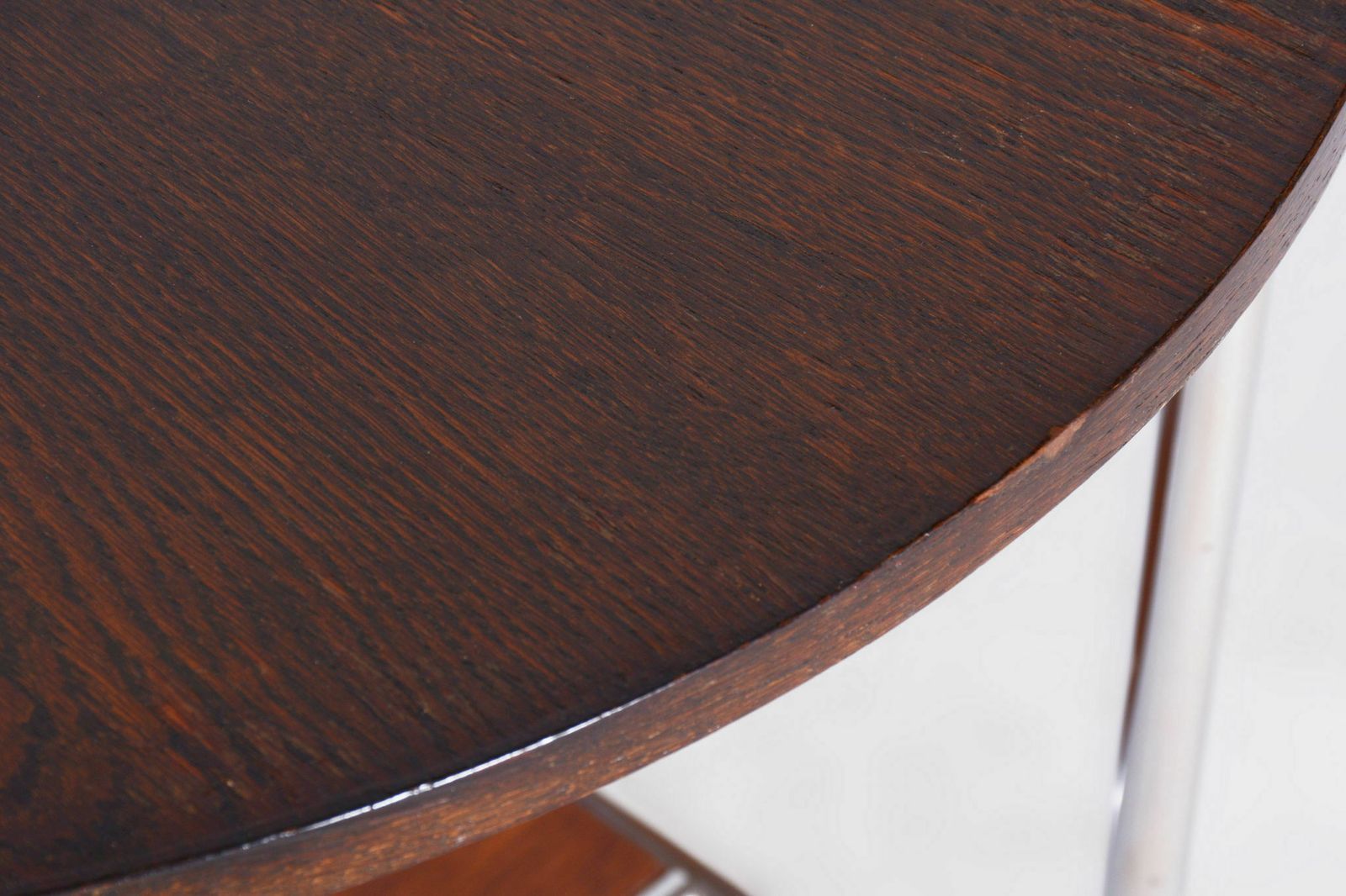 Restored Bauhaus Oak Small Round Table, Chrome Plated Steel, Czechia, 1930s photo for sale