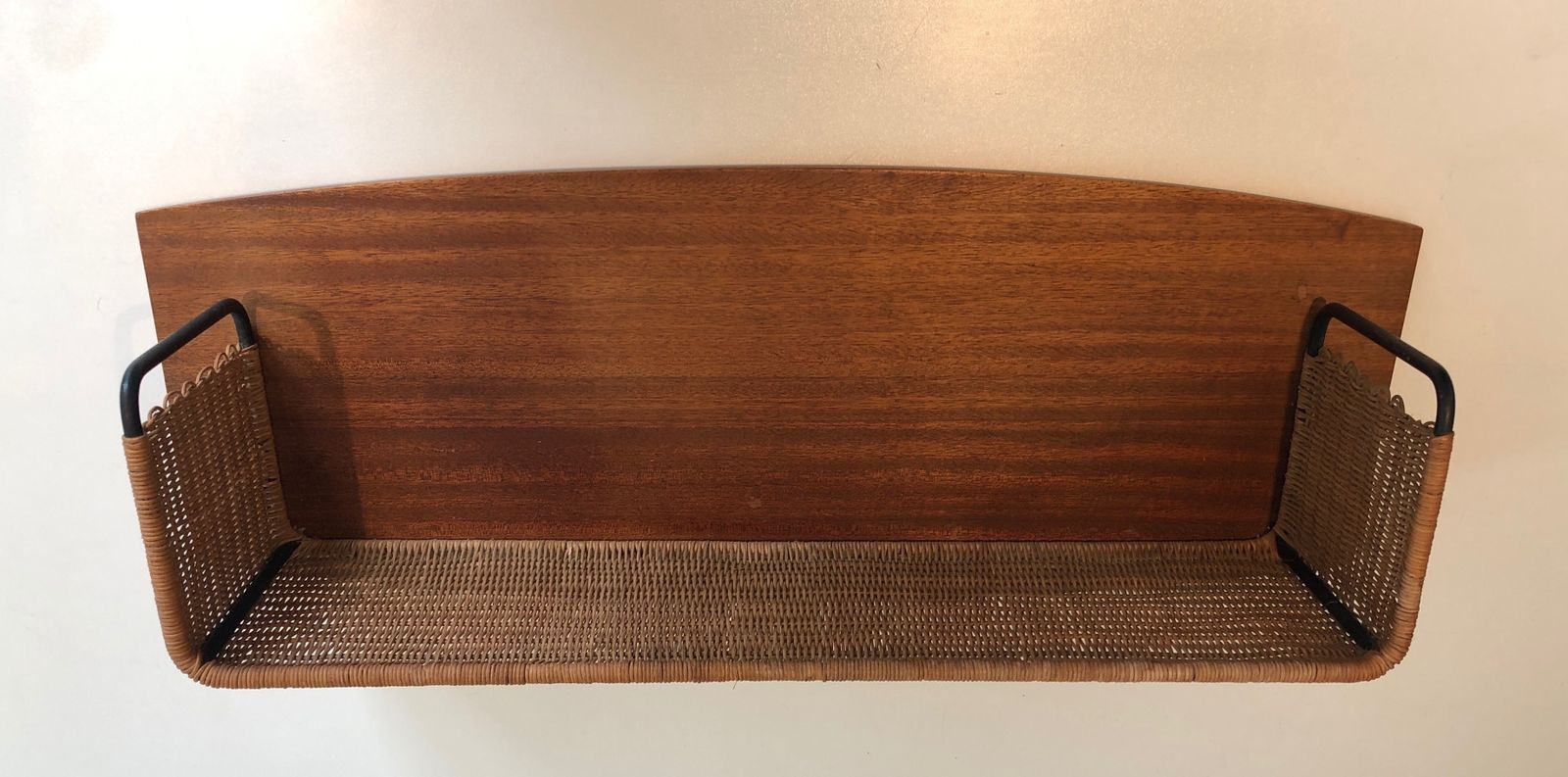 Shelf In Wood, Rattan And Lacquered Metal By Raymond Glemeau