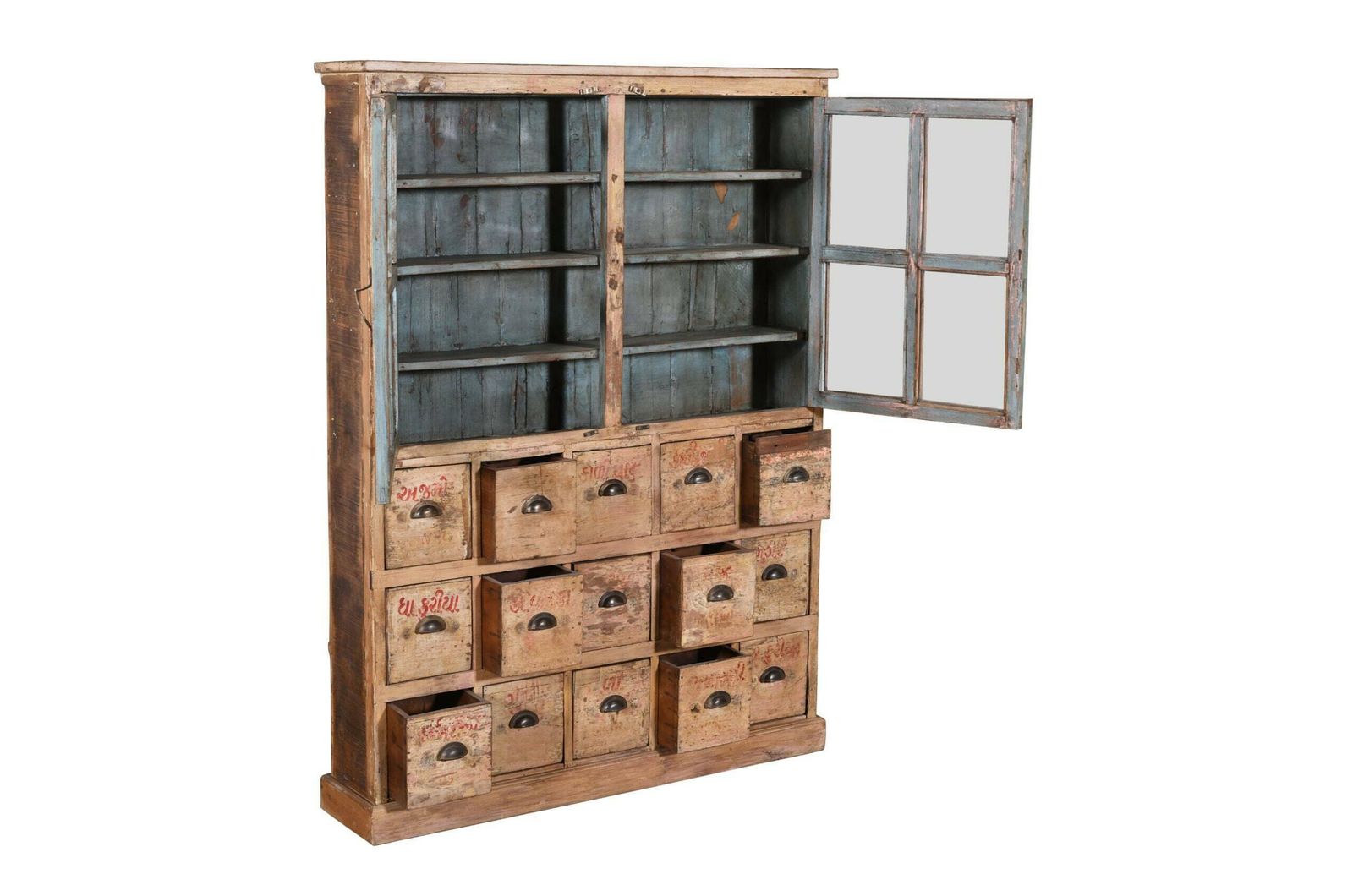 Rare Antique Indian Teak Wood Apothecary Chest Of Drawers Dresser | Vintage Rustic Storage Furniture