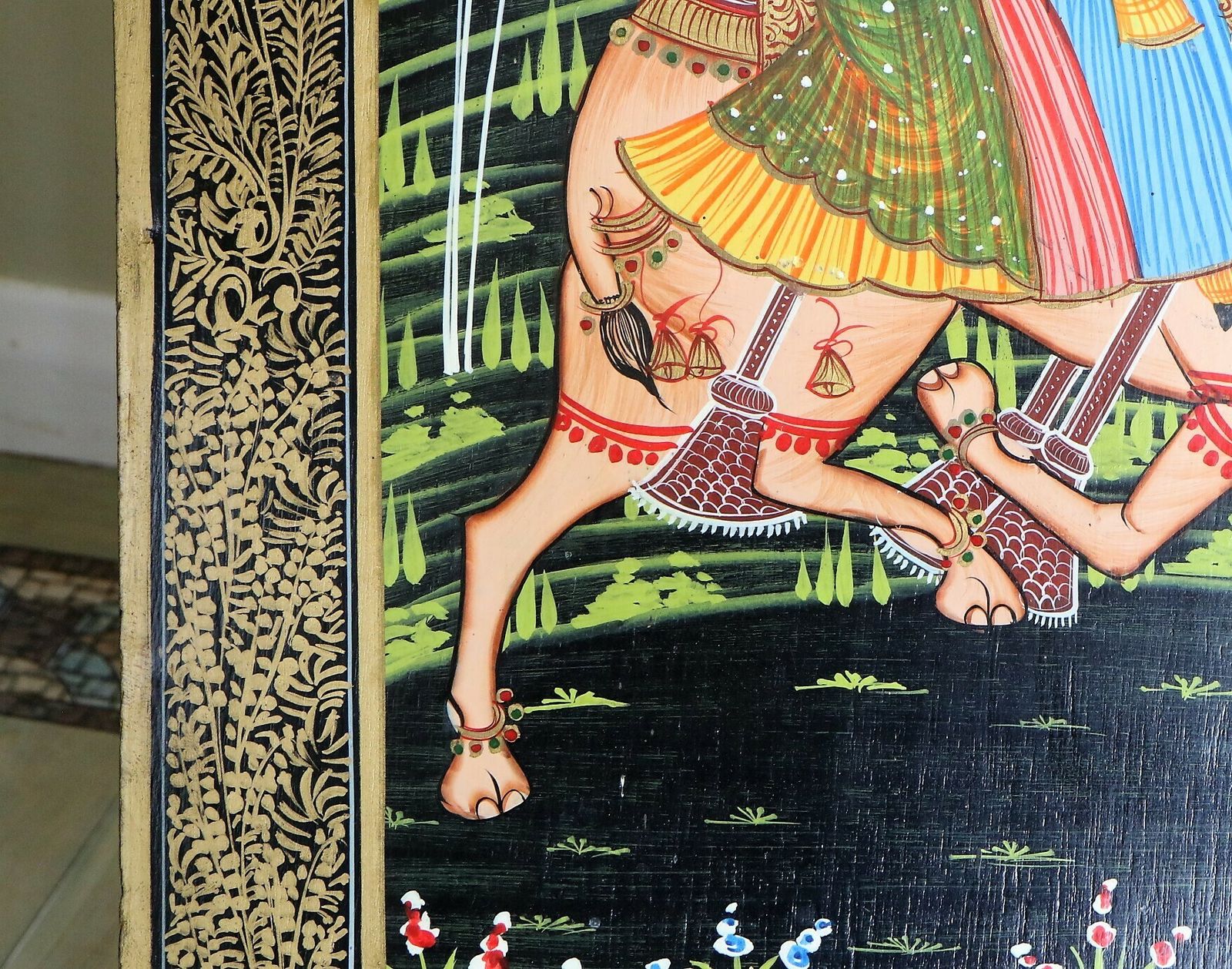 Furniture Vintage Indian Decorative Low Chair Hand Painted Rajasthani Art Late 20th Century photo
