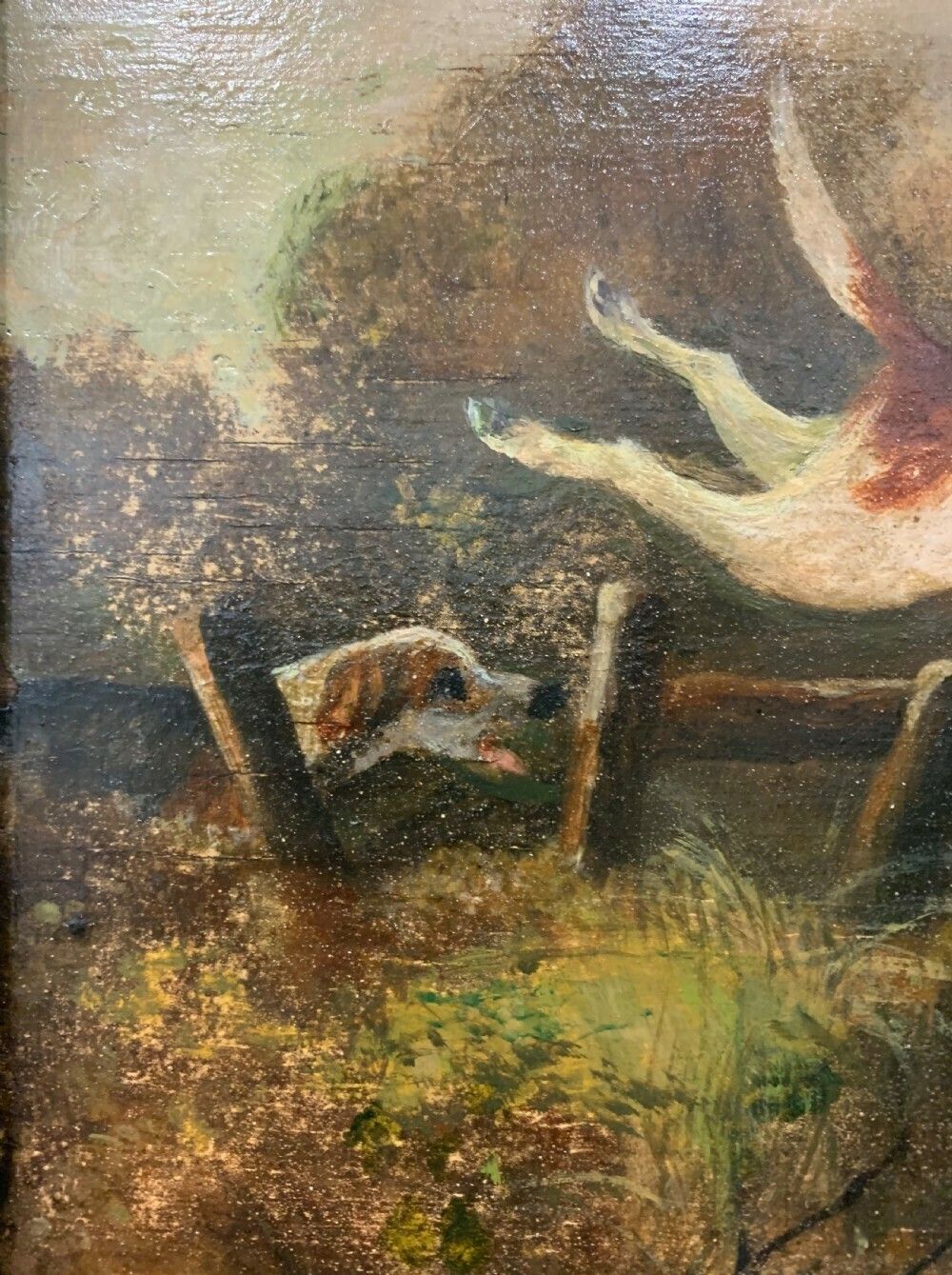 Hunting Scene Oil On Canvas “The Pursuit” Hounds And Fox, Early 19th Century photo 1064.0