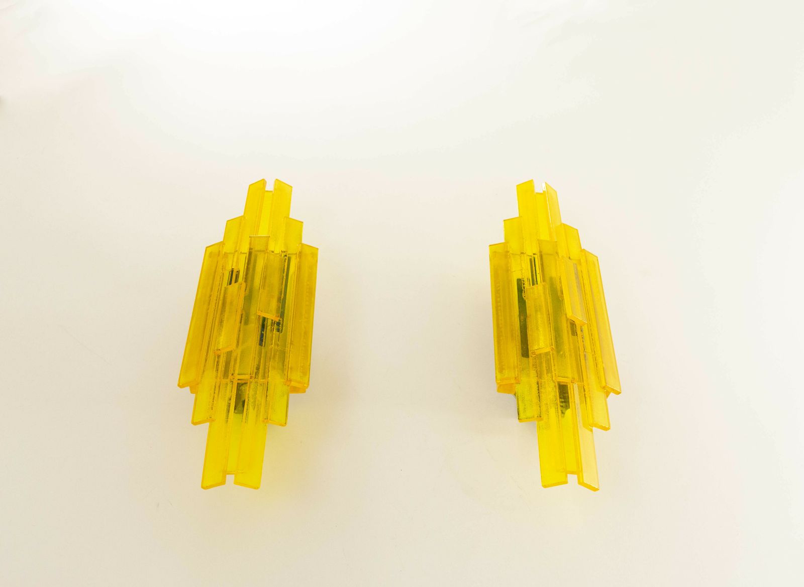 Pair Of Yellow Acrylic Wall Lamps By Claus Bolby For Cebo Industri, 1960s photo furniture