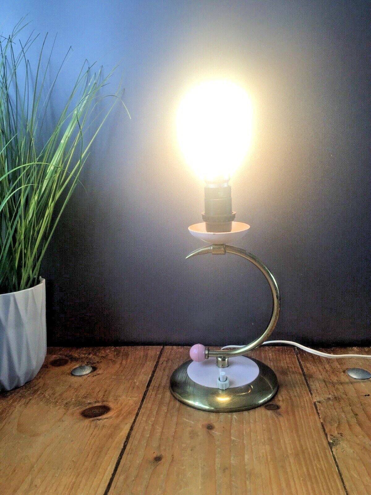 Pink Art Deco Hollywood Glam Brass Plated Push Switch Bedside Table / Desk Lamp photo vintage