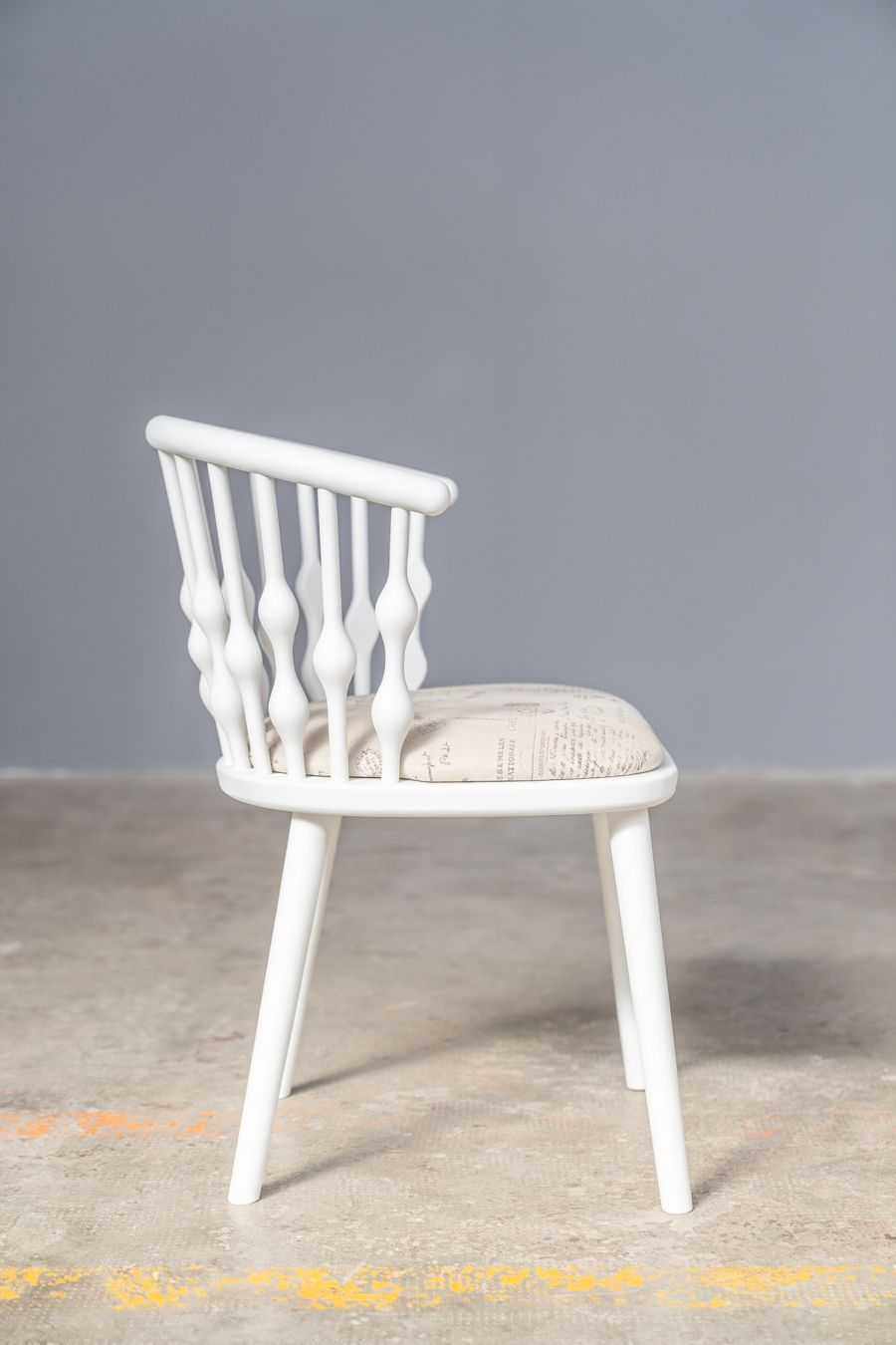 Furniture Matt White Painted Beech Chair With Upholstered Seat With 1970 Fabric, Set Of 6 photo