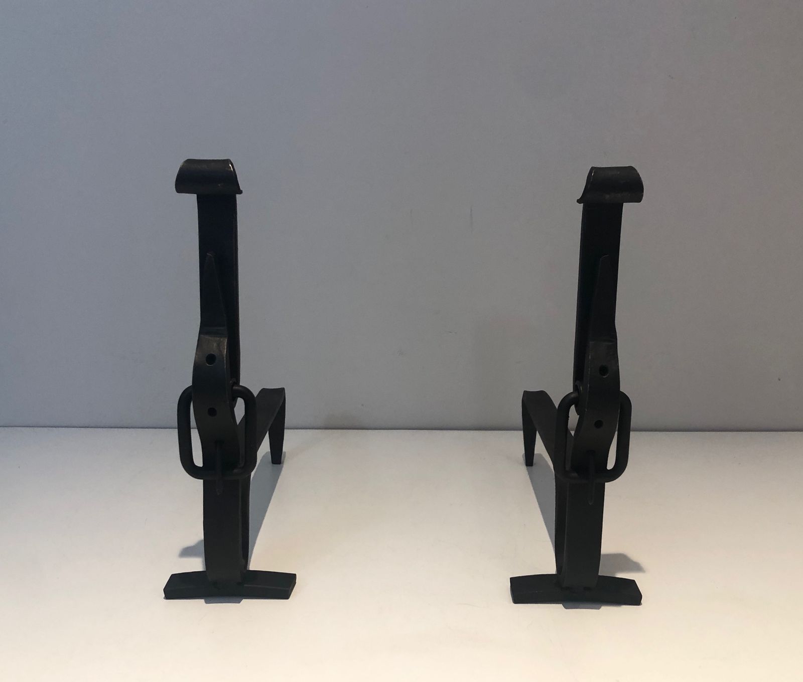 Pair Of Wrought Iron Belt Andirons photo furniture