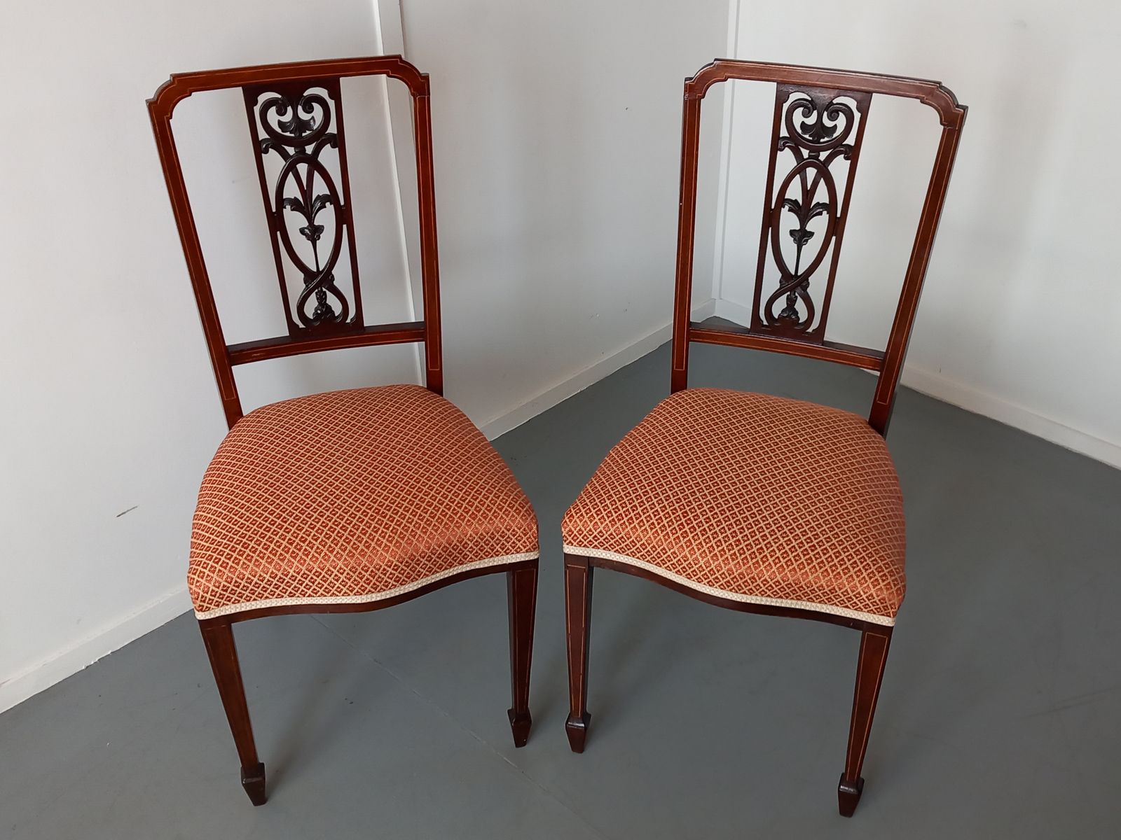 A Pair Of Edwardian Inlaid Mahogany Side Chairs
