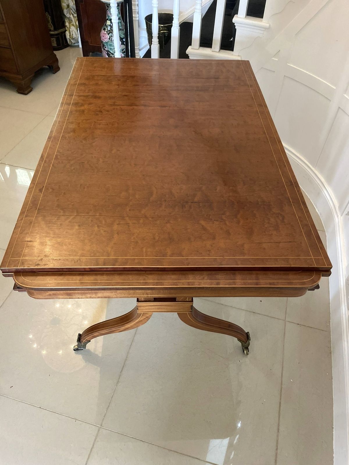 Unusual Antique 19th Century Quality Mahogany And Satinwood Inlaid Freestanding Dining Table photo buy
