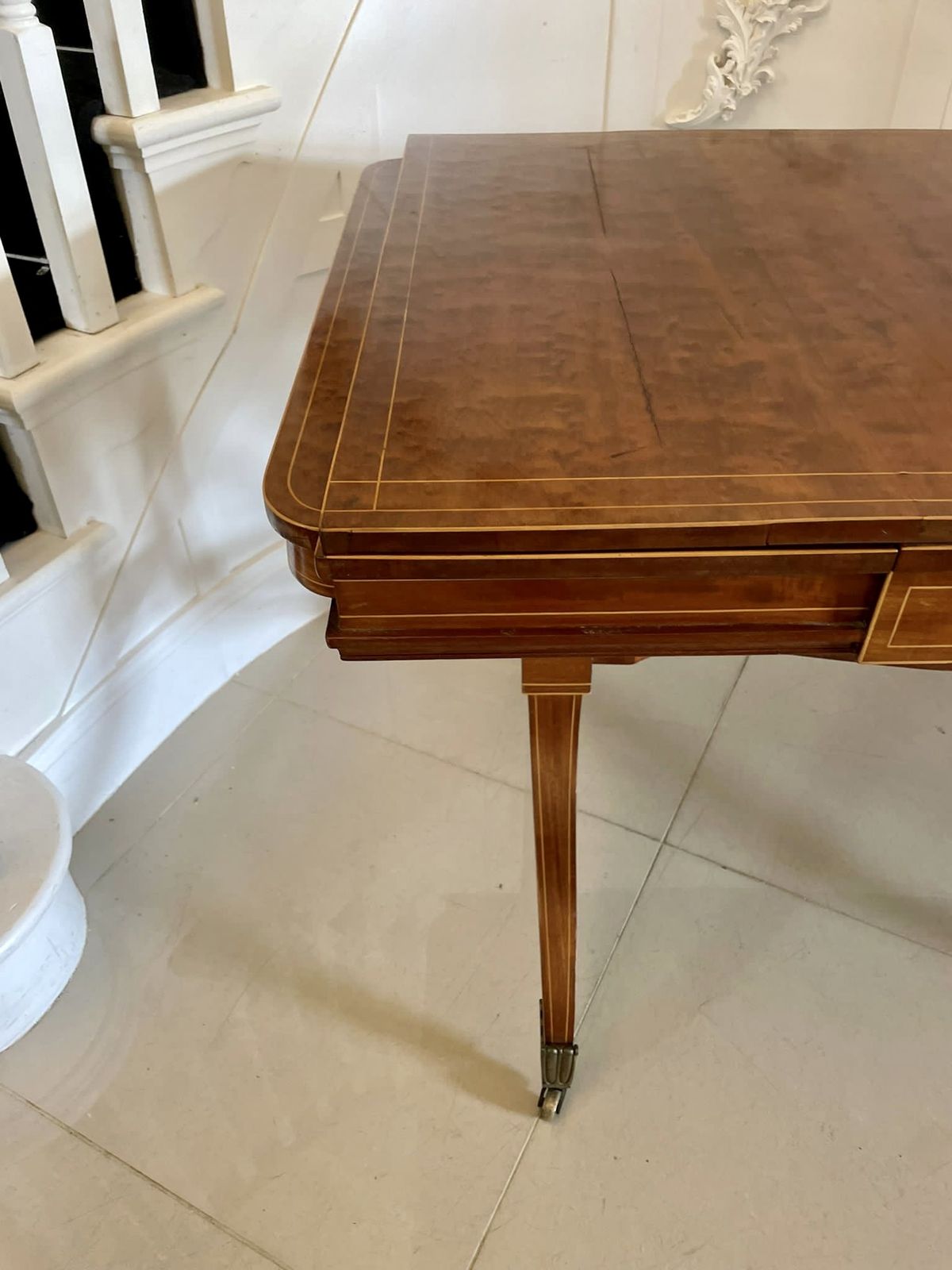 photo for sale Unusual Antique 19th Century Quality Mahogany And Satinwood Inlaid Freestanding Dining Table