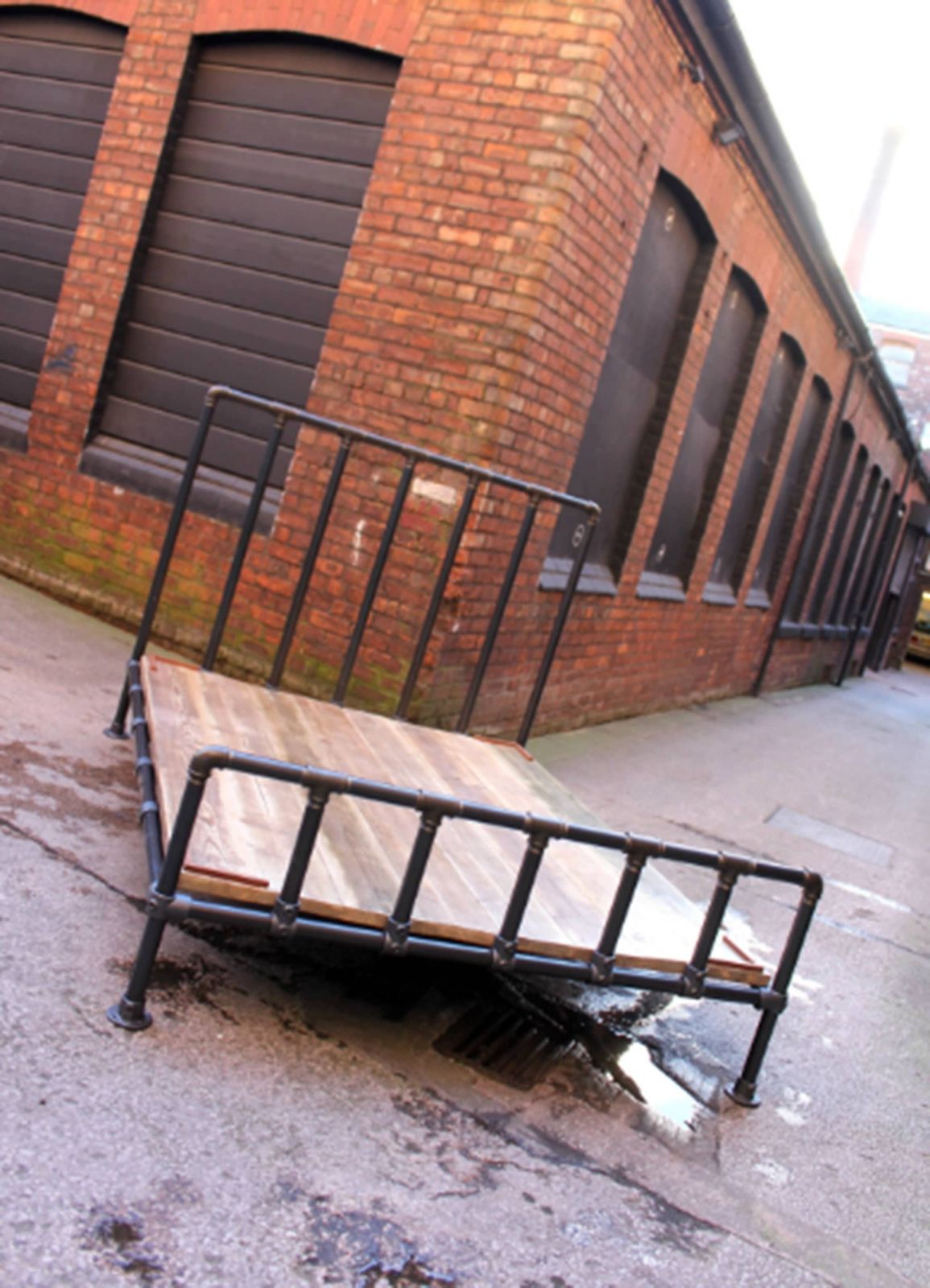 Justin Chunky Dark Steel Pipe And Industrial Scaffolding Fittings Kingsize Bed Frame   Bespoke Industrial Furniture