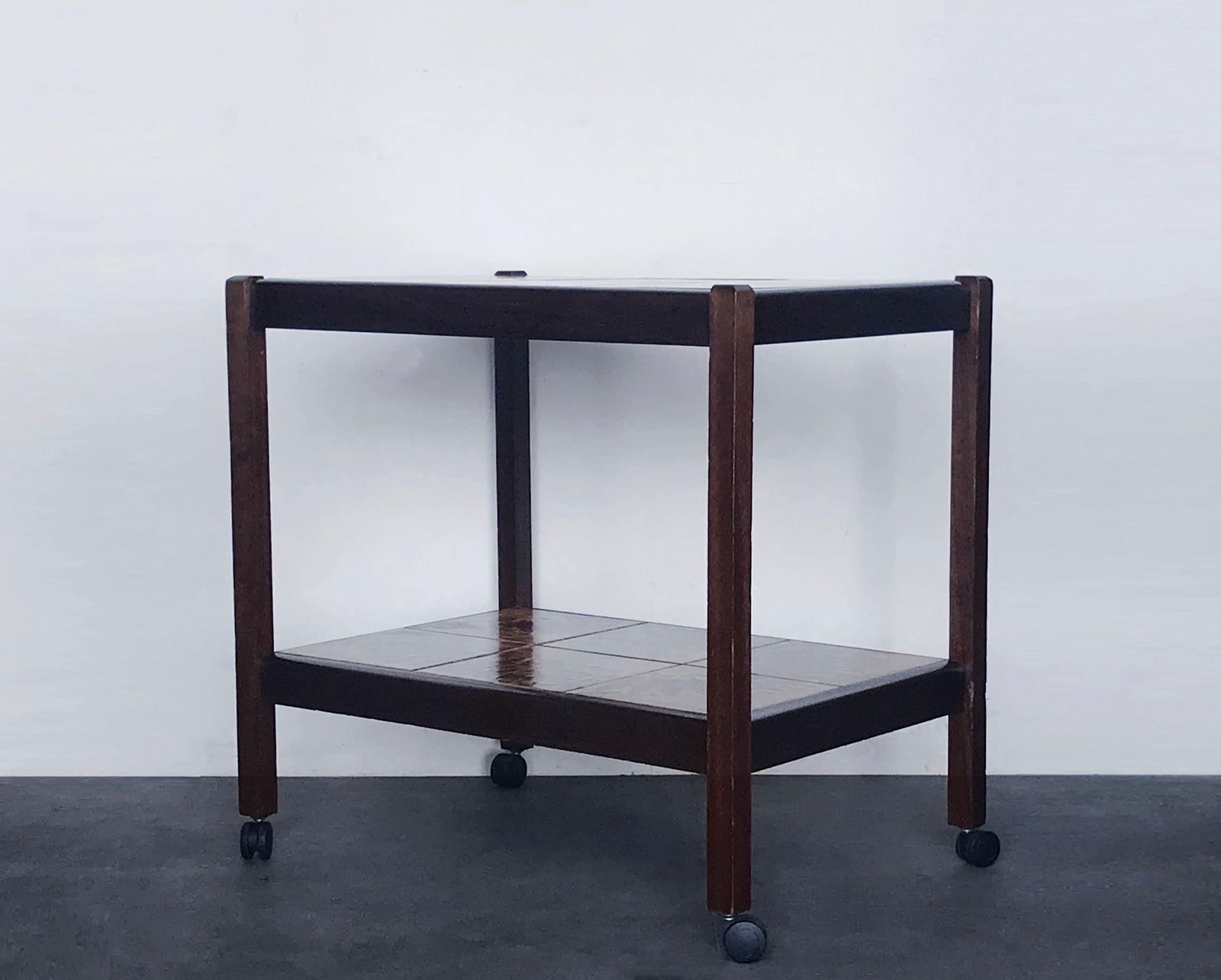 Danish Two Tier Tiled Teak Trolley / Cart Original Mid Century Design By Toften Mobelfabrik photo vinterior