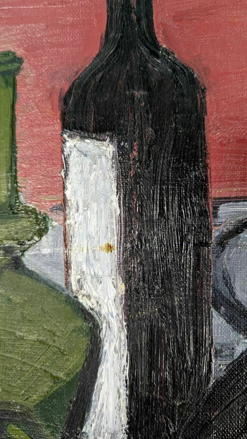 Still Life Oil On Canvas Bottle And Cabbage photo for sale