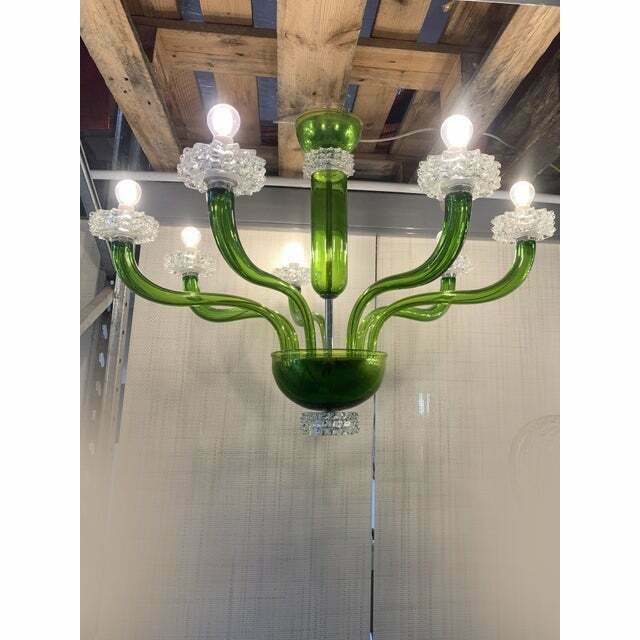 Contemporary Green Murano Glass Chandelier With Trasparent Rostrato Boubeches photo for sale