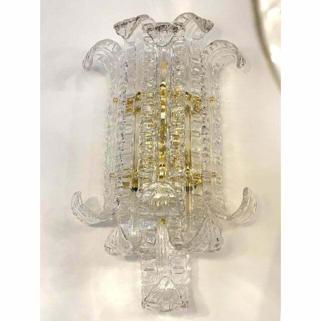 Contemporary Transparent "Lingue" Murano Glass Wall Lamp In Barovier Style photo vinterior