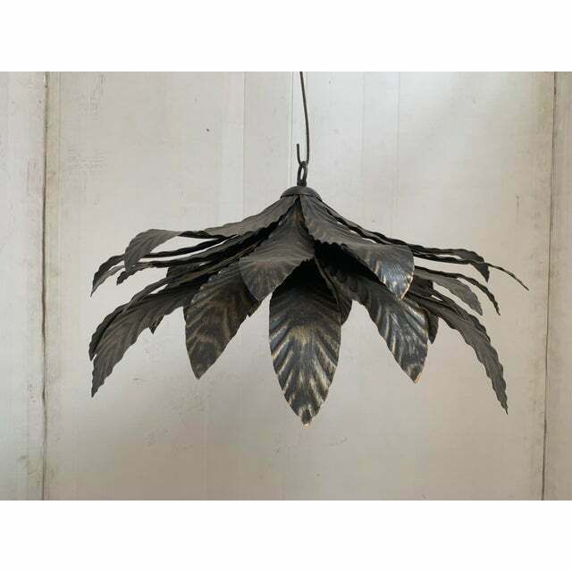 Contemporary Florentine Wrought Iron Brunito And Gold Leaves Pendant photo Lighting