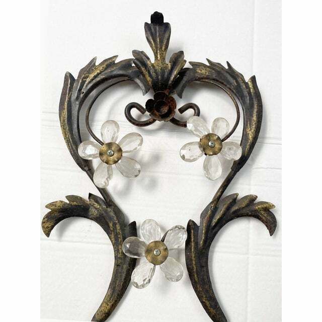 photo furniture Contemporary Brunito And Rush Florentine Wrought Iron Wall Lamp With Floreal Crystals