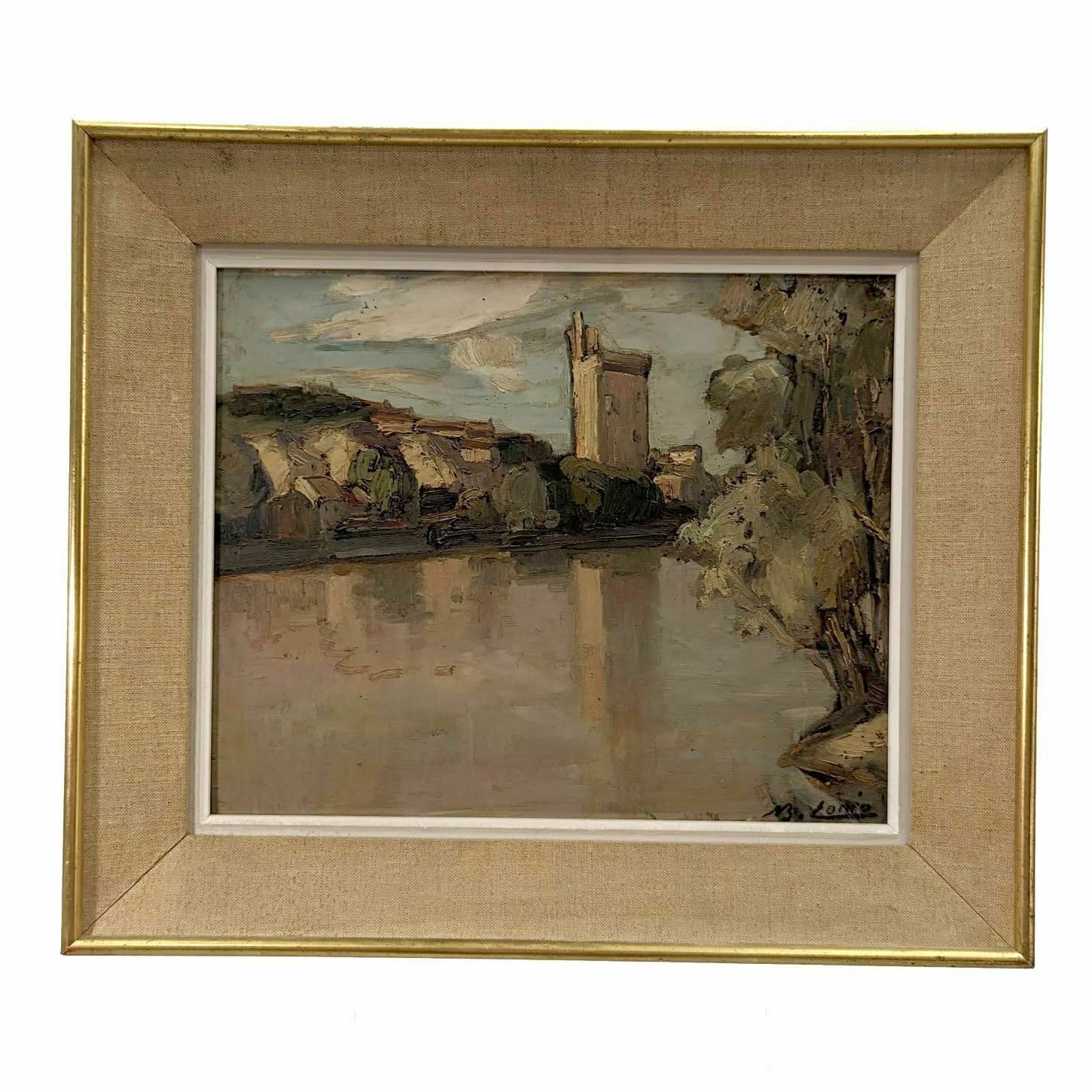 French School Landscape View On Isorel "Riverside" 20th Century