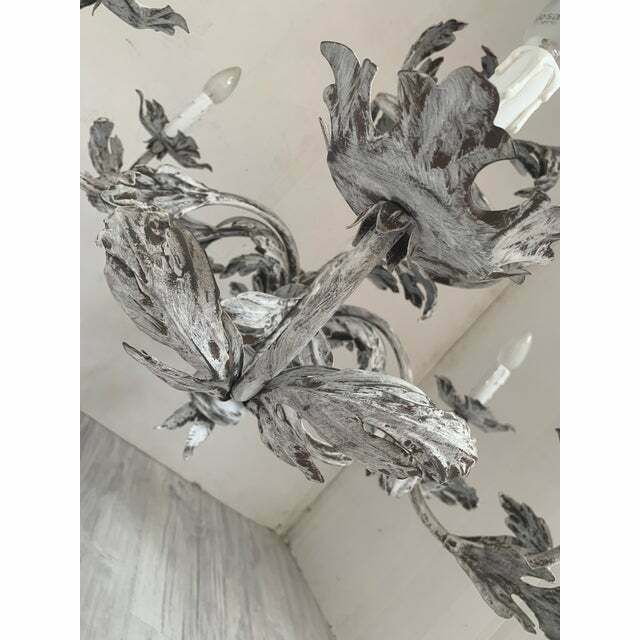 Contemporary Brunish Clay Florentine Wrought Iron Leafs Chandelier