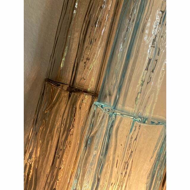 Set Of 2 Contemporary Grey And Light Blue "Tronchi" Murano Glass Wall Sconce photo for sale