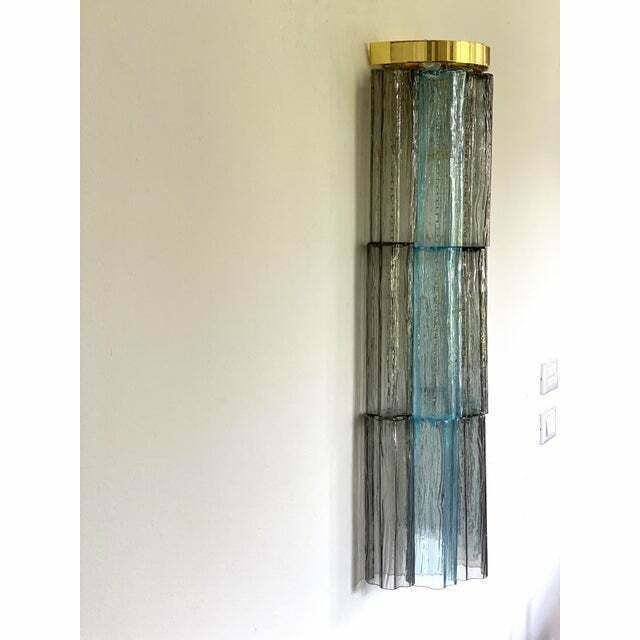 Set Of 2 Contemporary Grey And Light Blue "Tronchi" Murano Glass Wall Sconce photo vintage