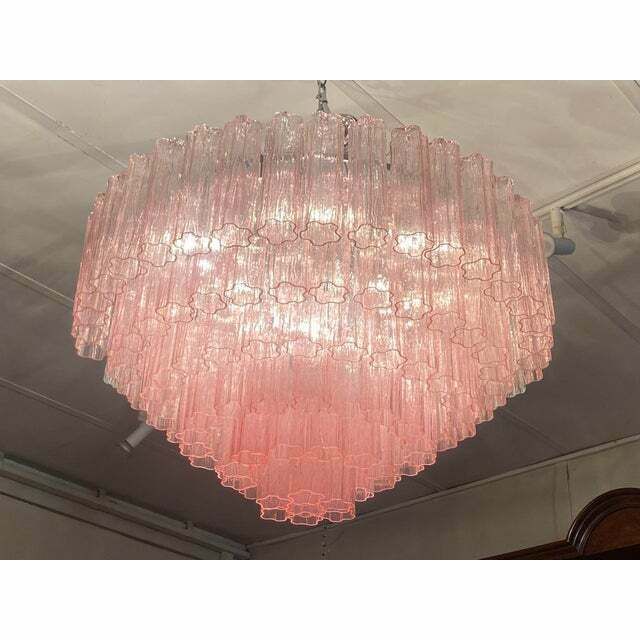 Contemporary Pink "Tronchi" Murano Glass Chandelier In Venini Style photo vinterior