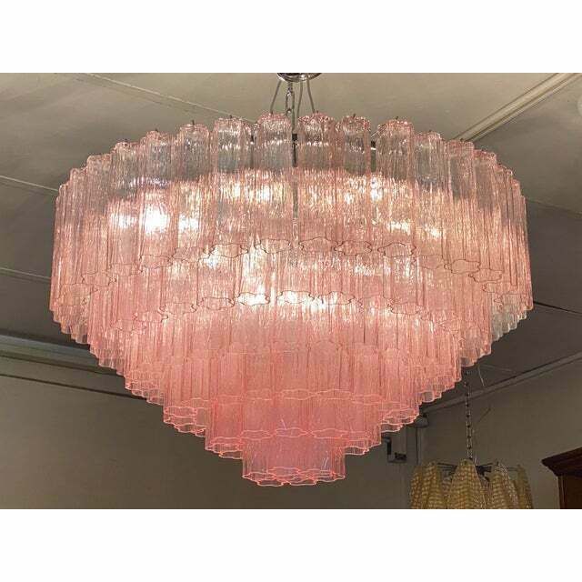 photo for sale Contemporary Pink "Tronchi" Murano Glass Chandelier In Venini Style