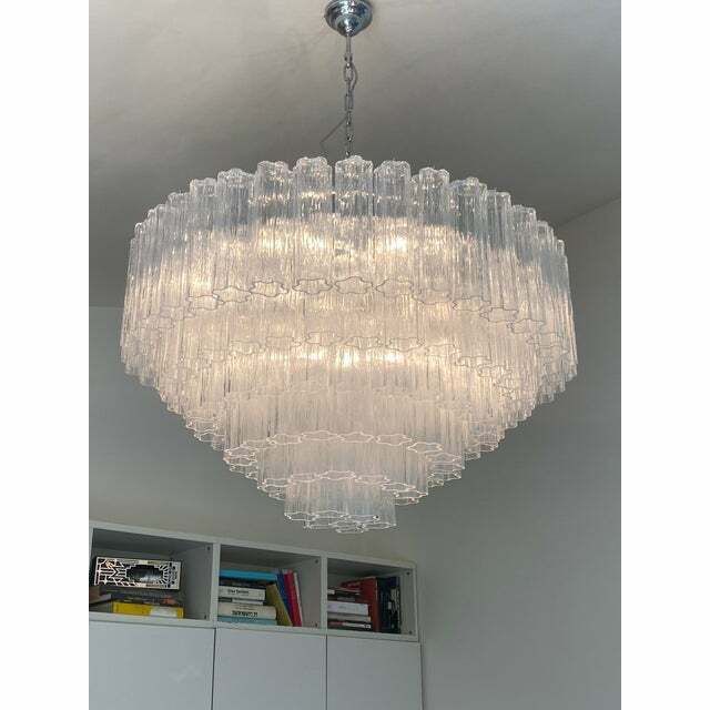 Contemporary Transparent "Tronchi" Murano Glass Chandelier In Venini Style photo buy