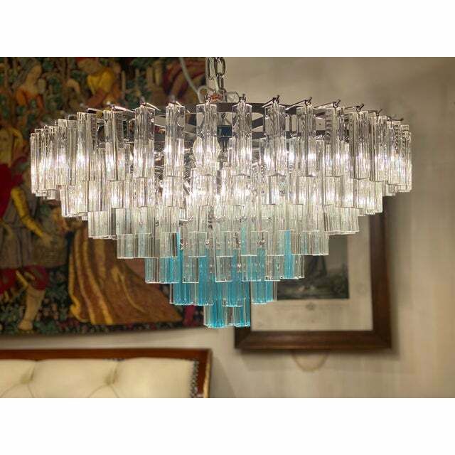 Contemporary Transparent And Ligh Blue Triedro Murano Glass Chandelier photo furniture