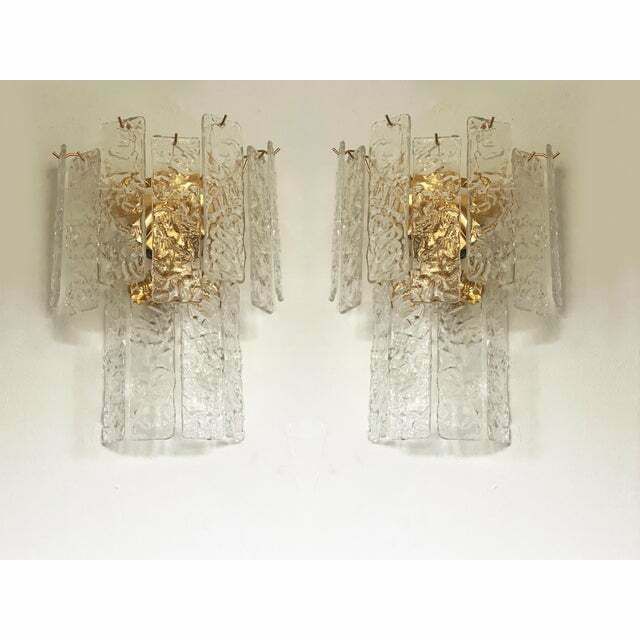 1919.52 Pair Of Contemporary Hammered Strips ”Listelli” Murano Glass Wall Sconces photo