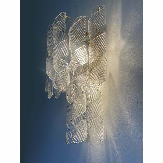 A Pair Of Contemporary Transparent “Ricci” Murano Glass Wall Sconces
