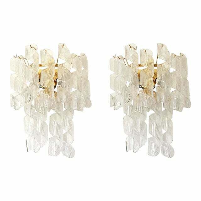 A Pair Of Contemporary Transparent “Ricci” Murano Glass Wall Sconces photo 3224.0