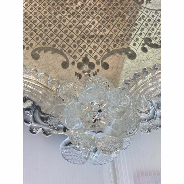 Venetian Squared Floreal Hand Carving Mirror In Murano Glass photo for sale