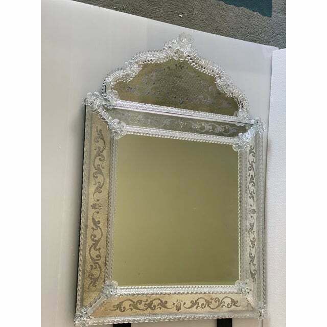 photo for sale Venetian Squared Floreal Hand Carving Mirror In Murano Glass