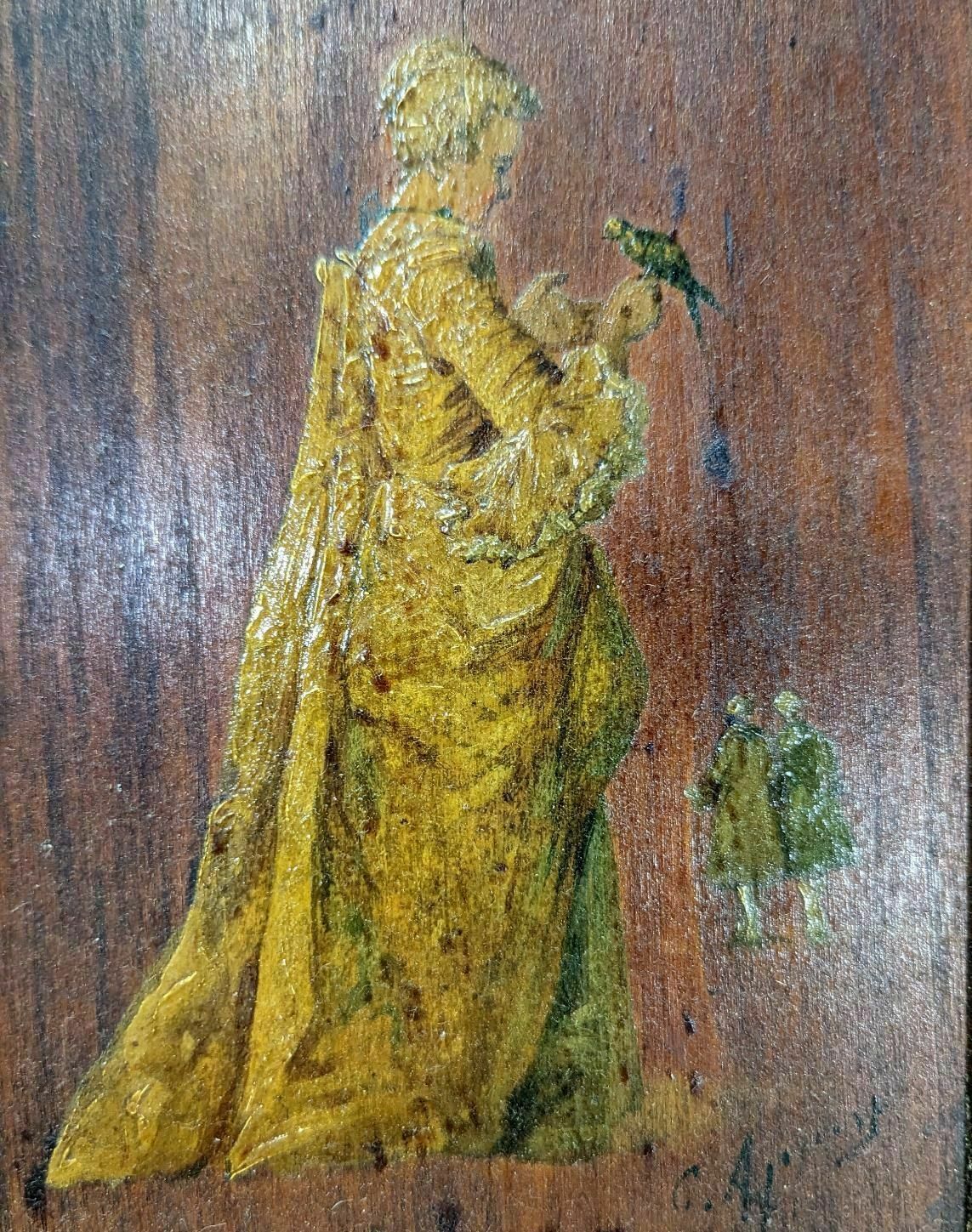 Painting On Wood Of A Character In 19th Century Dress photo furniture