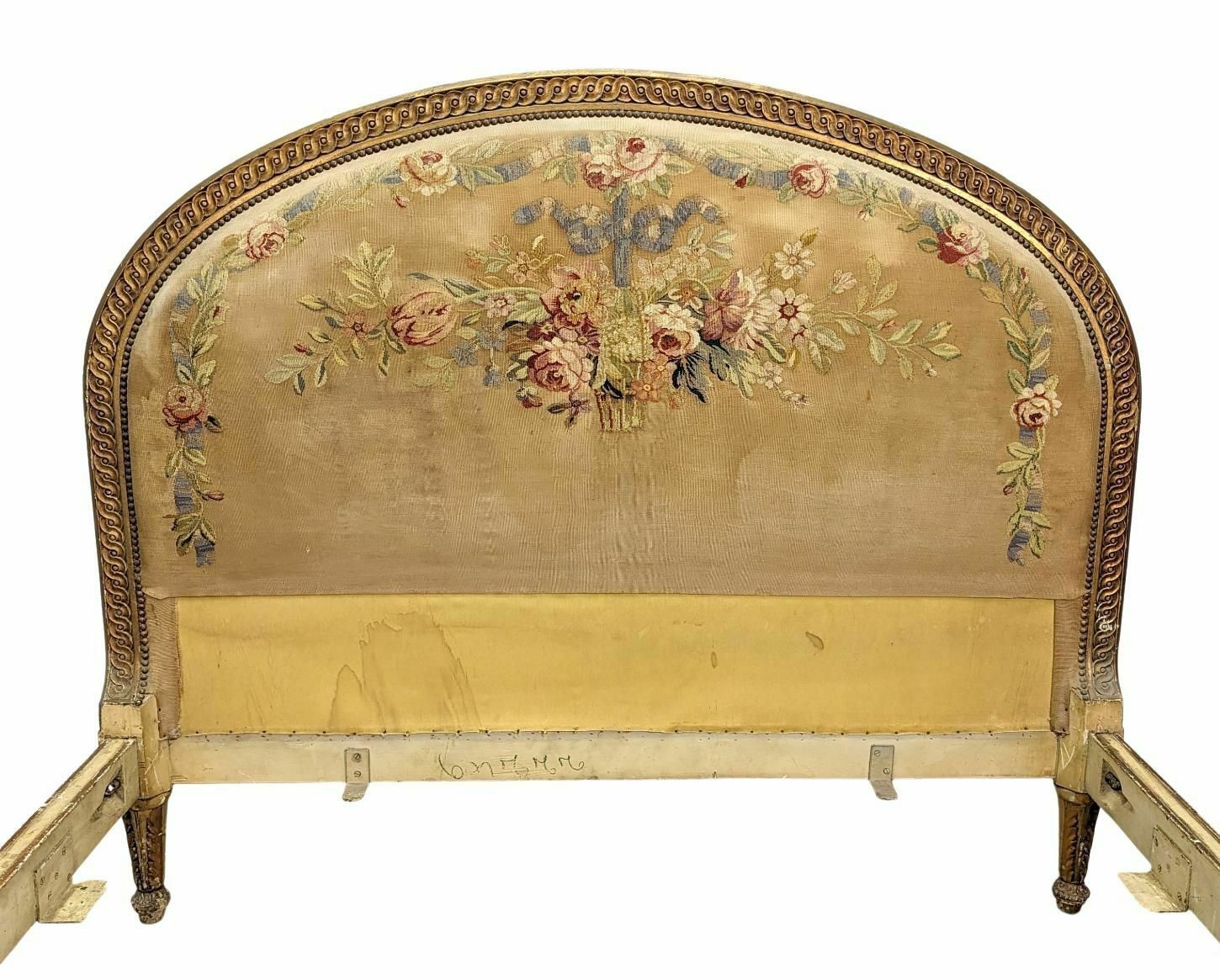Lacquered And Gilded Louis XVI Style Bed With Floral Tapestry photo furniture