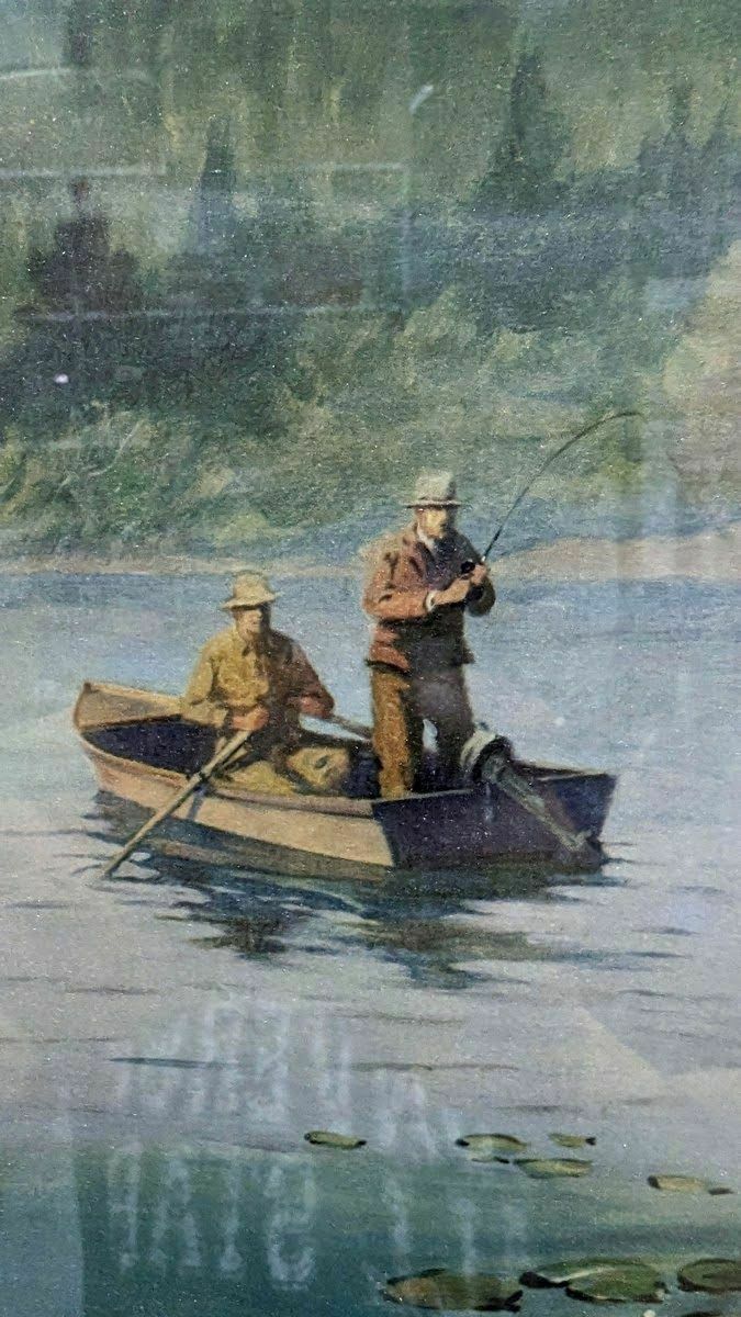 Lynn Bogue Hunt Fishing Themed Framed Chromo photo for sale