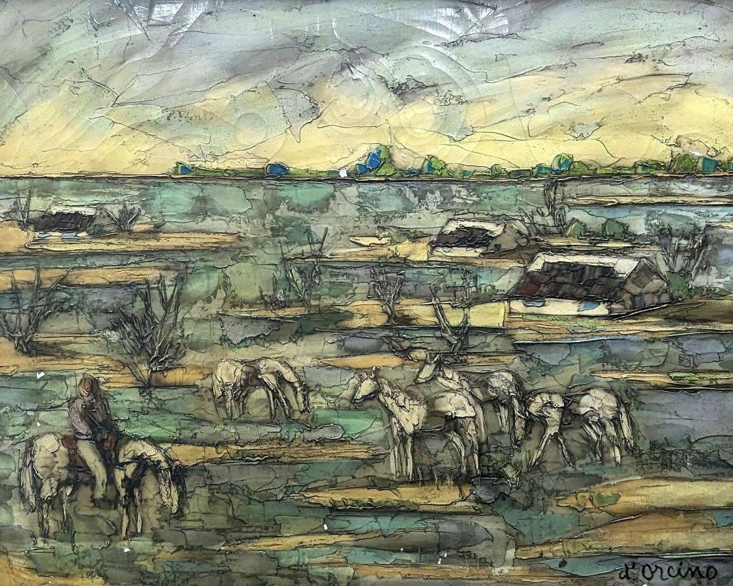 Oil On Canvas Signed D'orcino Camargue Landscape 20th Century photo furniture