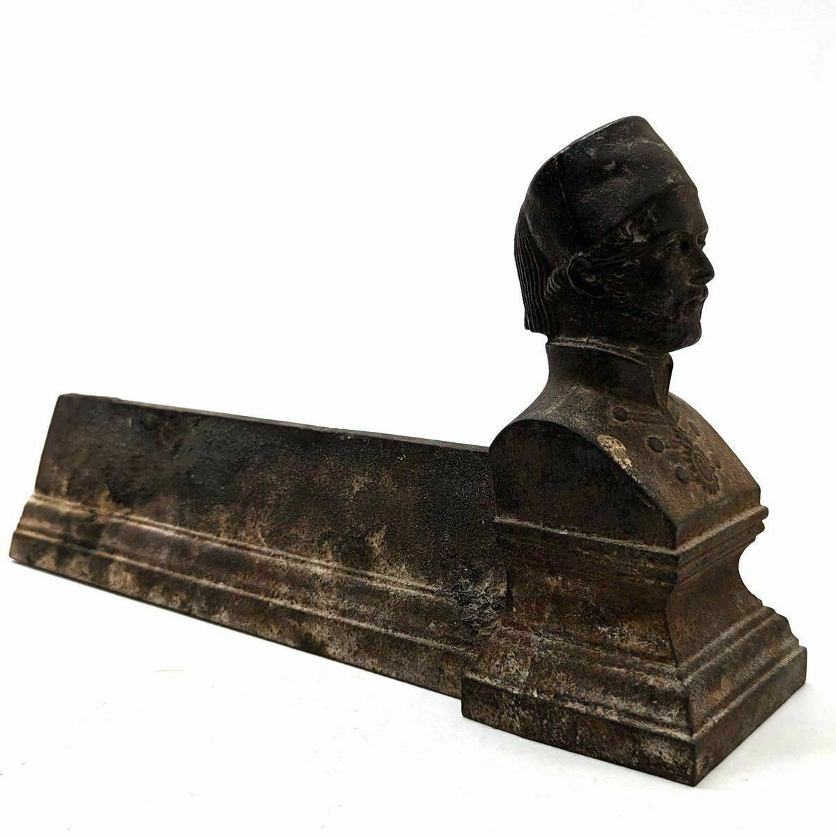 Pair Of Small Cast Iron Andirons With Mamelukes photo for sale
