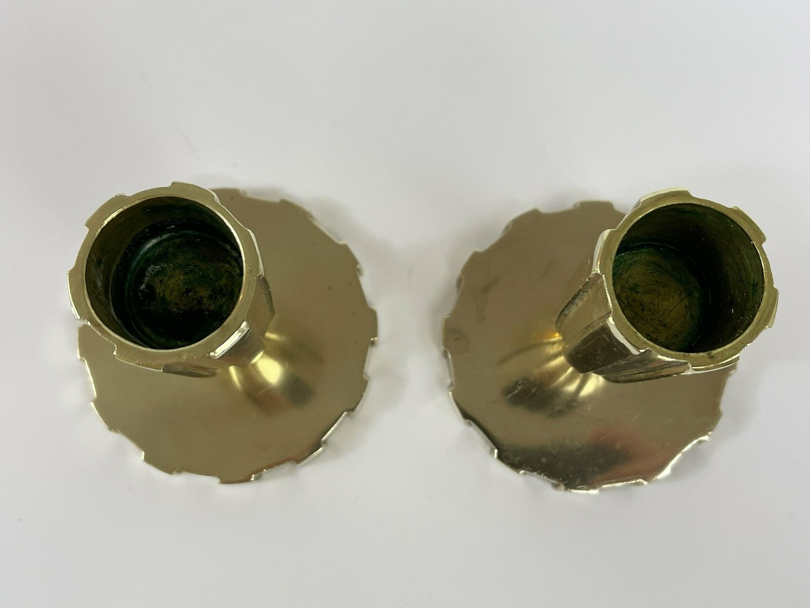 Pair Of Art Deco Brass Candleholders From Vendor, Copenhagen. Signed E.L. Circa 1940s. photo vinterior