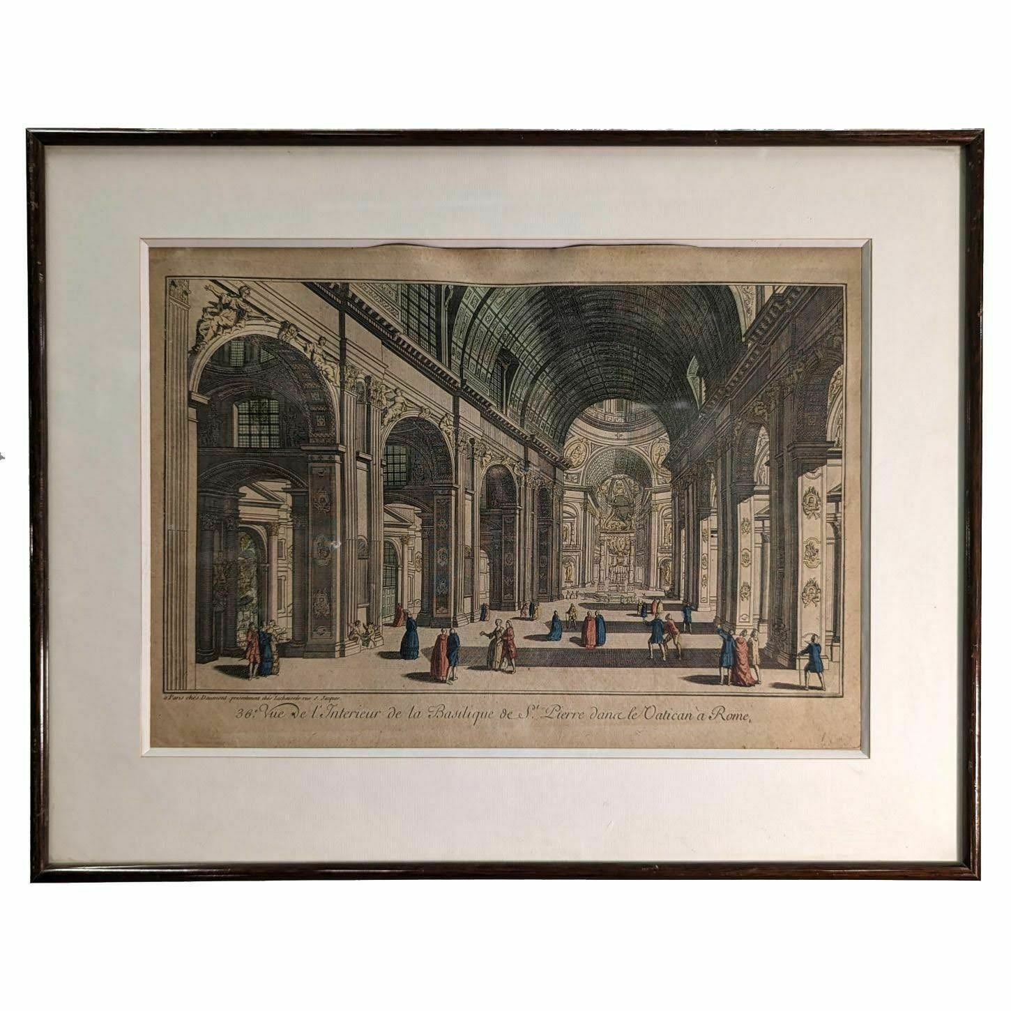 Engraving Optical View The View Of The Interior Of Saint Peter's Basilica In Rome