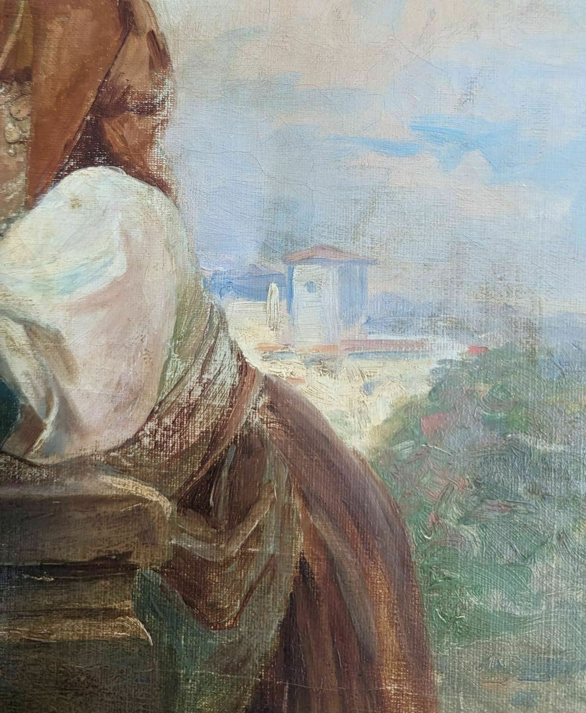 Young Peasant Woman With Child 19th Century Painting Signed photo for sale
