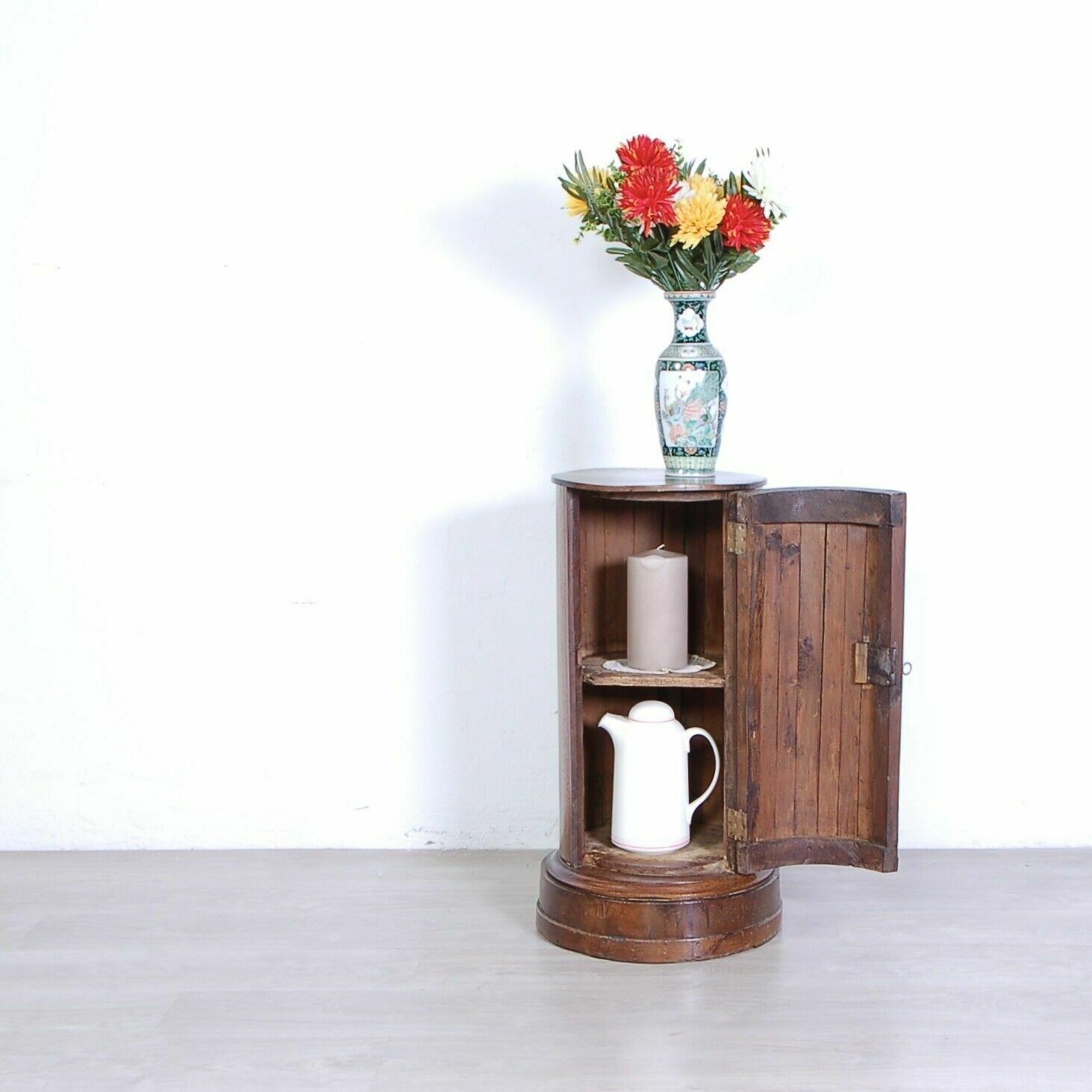 Wooden Column Bedside Table Empire Trestle Cylinder Cabinet With Mid 19th Century Door