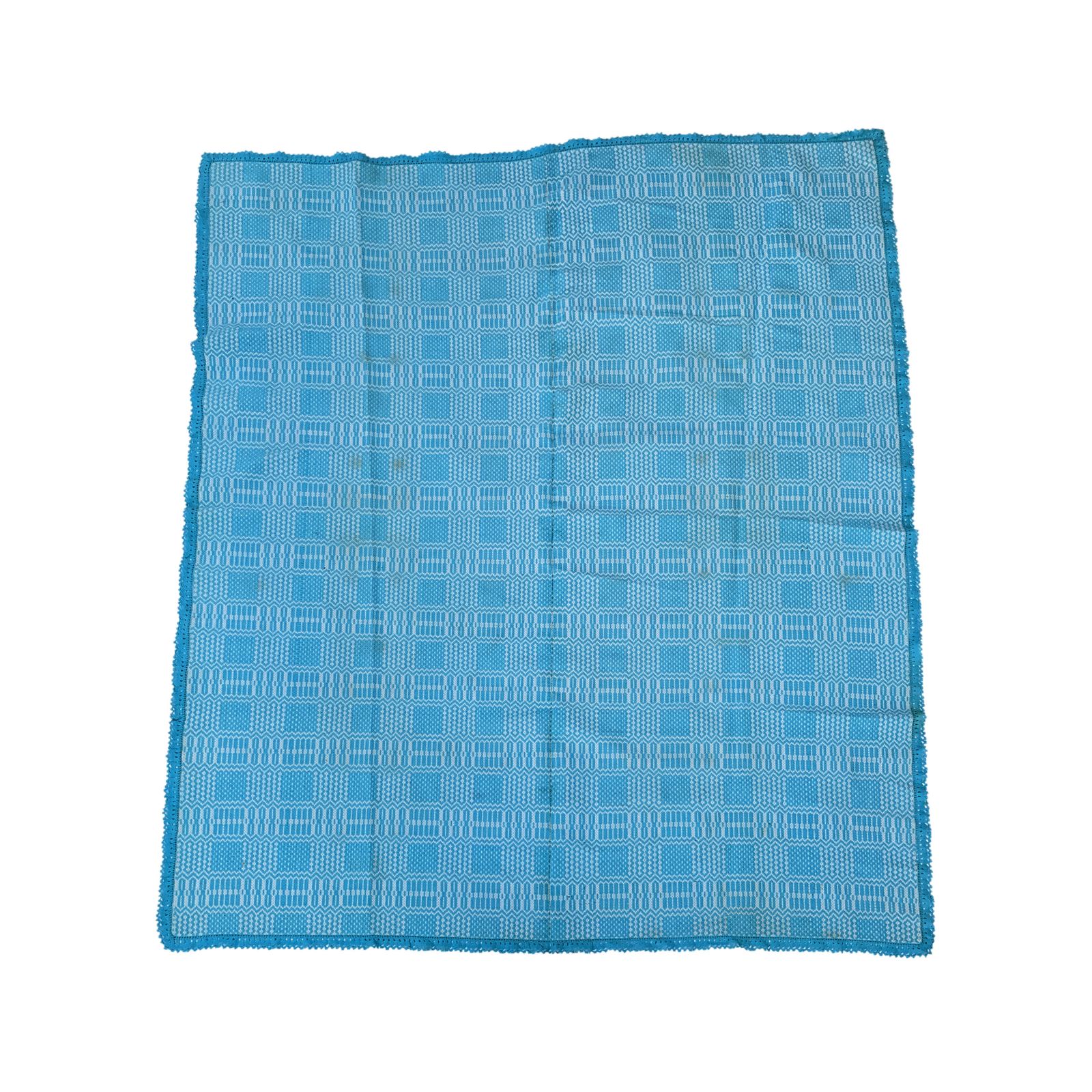 Baby Blue Throw Blanket 1960s Handmade Cotton Mid Century