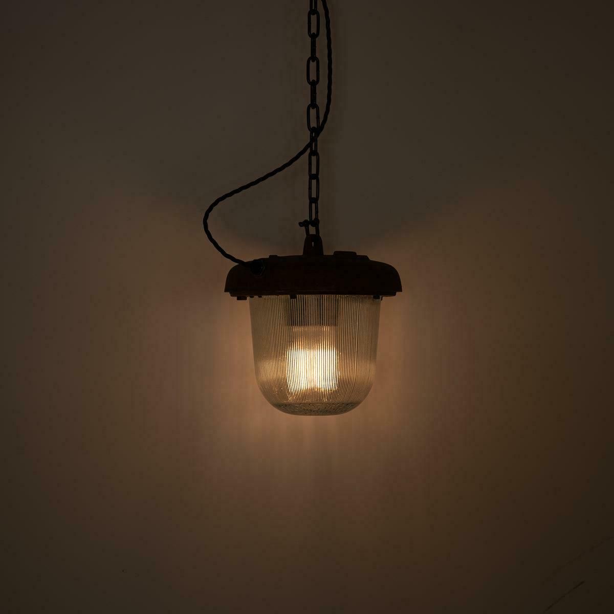Reclaimed Rusted Polish Industrial Pendant Lights With Prismatic Glass photo furniture