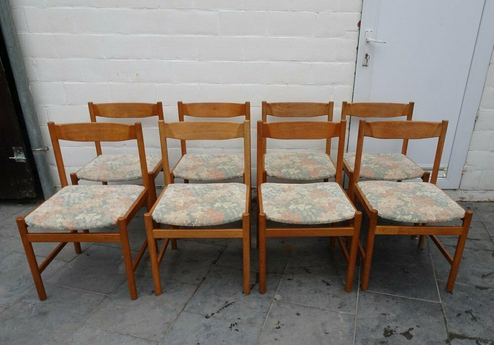 photo for sale Oak Chairs And Stool From Vanda Watervliet, Belgium, 1960s, Set Of 9