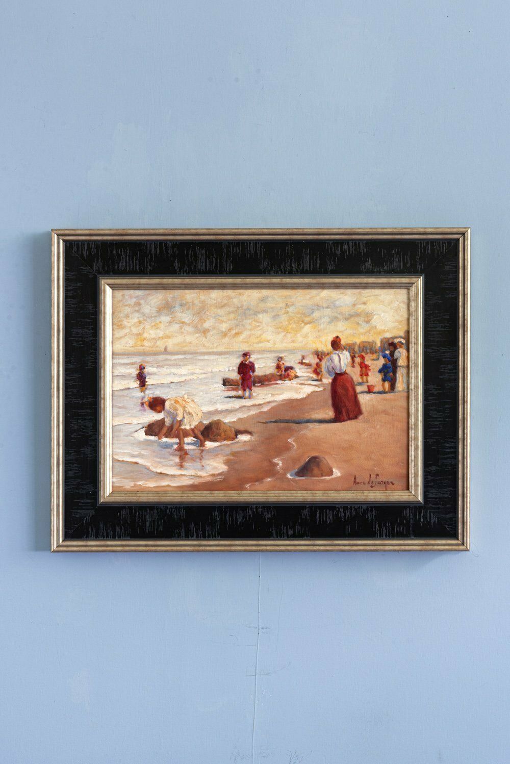 Anne De Seager, Beach Scene, Oil On Panel, Midcentury