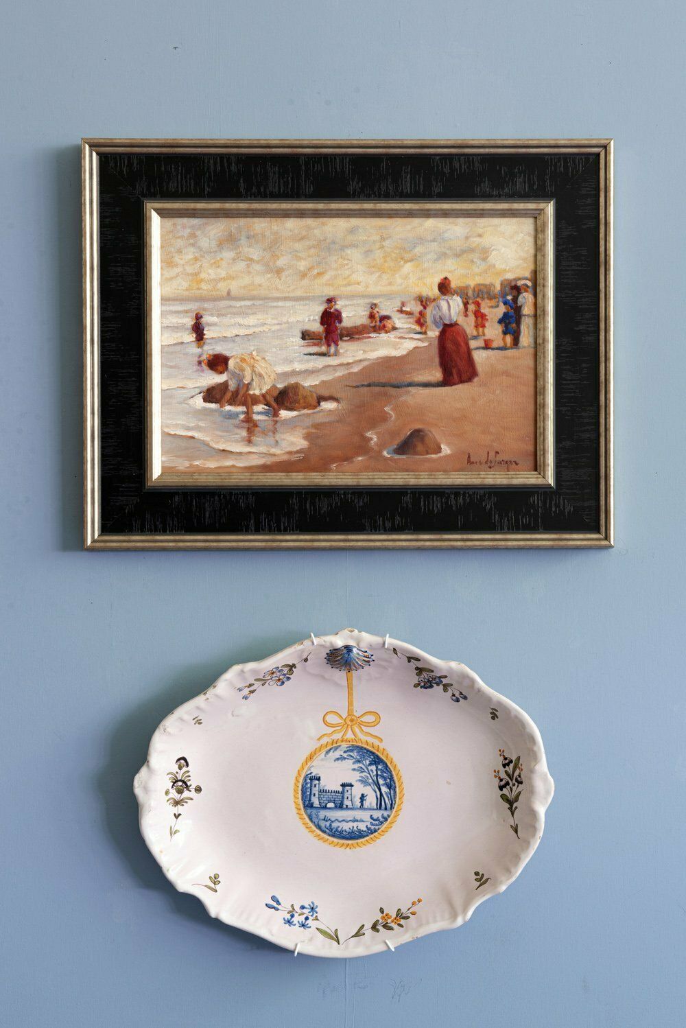 845.0 Anne De Seager, Beach Scene, Oil On Panel, Midcentury photo