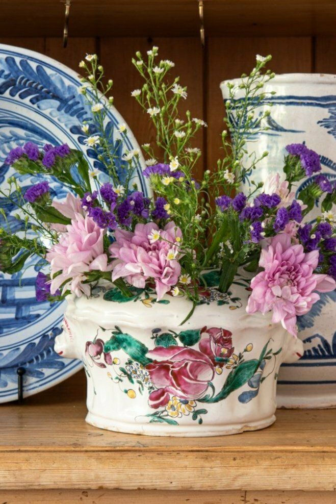 photo for sale Moustiers Faience (Fabrique Ferrat), Pink & Green Bough Pot With Grotesques, Late 18th Century