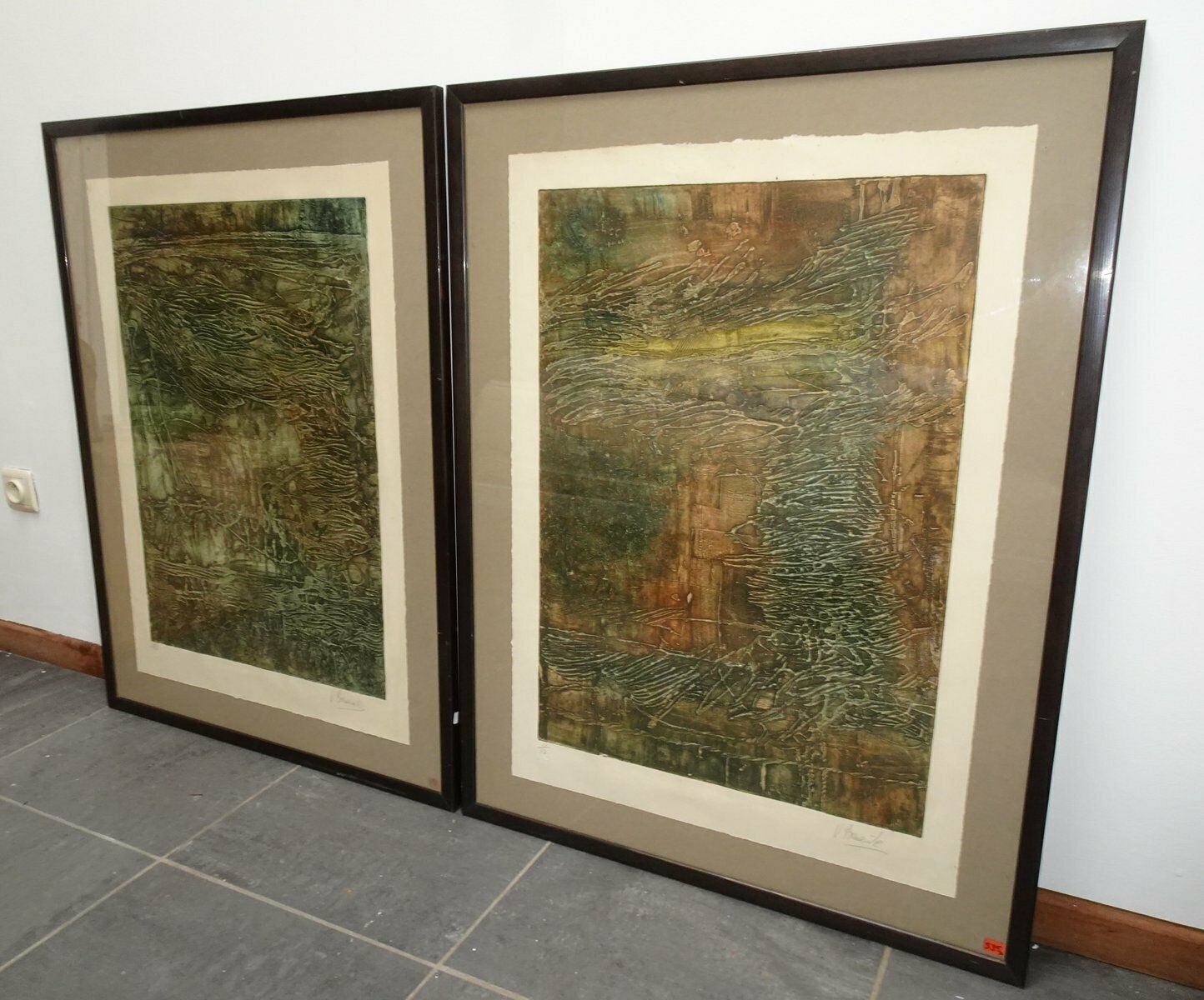 Compositions, 1970s, Large Aquatint Etchings, Framed, Set Of 2 photo furniture
