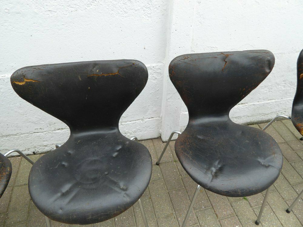 Seven / Sjuan 3107 Chairs In Black Leather By Arne Jacobsen For Fritz Hansen, Denmark, 1967, Set Of 6 photo Furniture